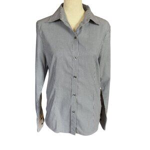 Pink Tartan mini houndstooth long sleeve button down collared shirt women's 8